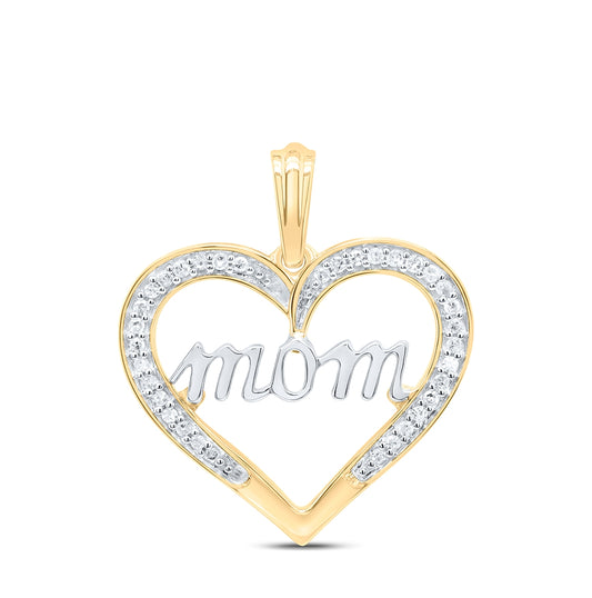 10K Yellow Gold Womens Round Diamond Heart Mom Pendant 1/8 Cttw, Length: 0.83 In, Width: 0.75 In