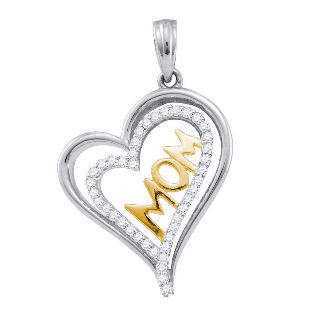 10kt Two-tone Gold Womens Round Diamond Mom Mother Heart Pendant 1/6 Cttw