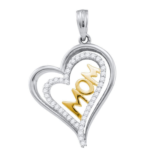 10kt Two-tone Gold Womens Round Diamond Mom Mother Heart Pendant 1/6 Cttw
