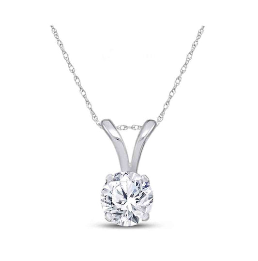 14K White Gold Womens Round Diamond Solitaire Pendant 1/4 Cttw