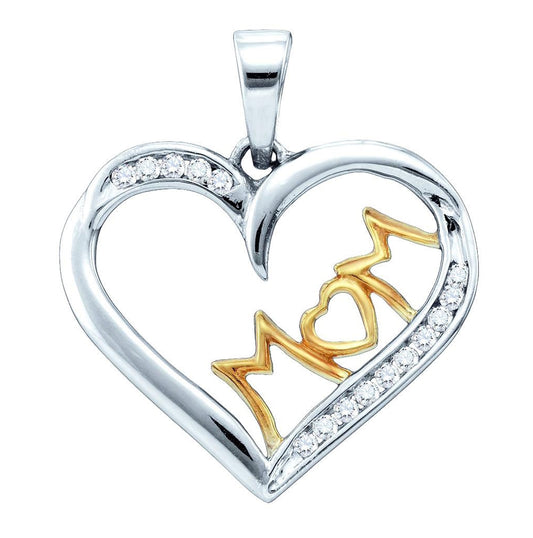 Sterling Silver White Diamond Mom Mother Womens Heart Pendant 1/6 Cttw