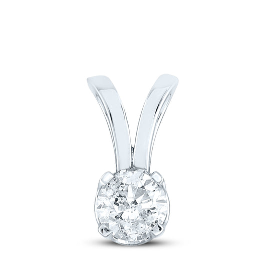 14K White Gold Womens Round Diamond Solitaire Pendant 1 Cttw