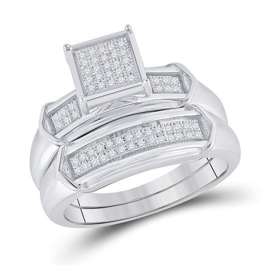 Sterling Silver His Hers Round Dia. Cluster Matching Wedding Set 1/3ctw, Women's Size: 5-10, Mens Size: 7-13