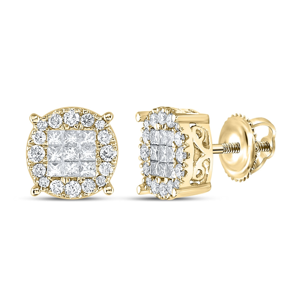 14K White Or Yellow Gold Womens Princess Diamond Fashion Cluster Earrings