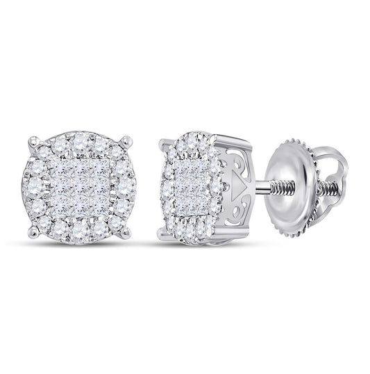 14K White Gold Womens Princess Diamond Cluster Earrings 1/2ctw