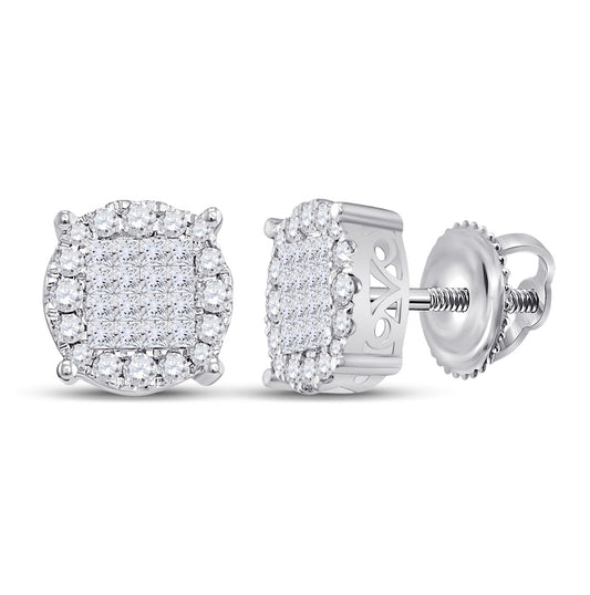 14K White Gold Women's Princess Diamond Fashion Cluster Earrings 1ctw