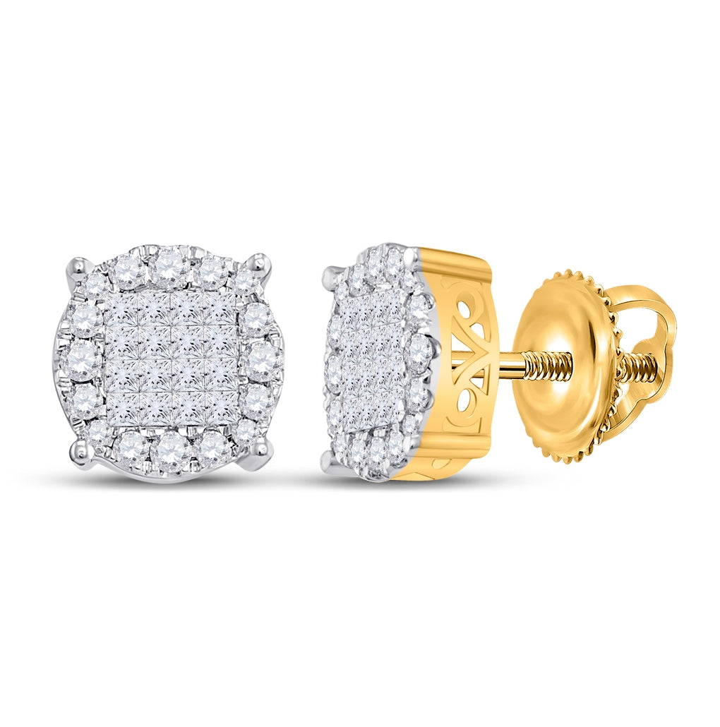 14K White Or Yellow Gold Womens Princess Diamond Fashion Cluster Earrings