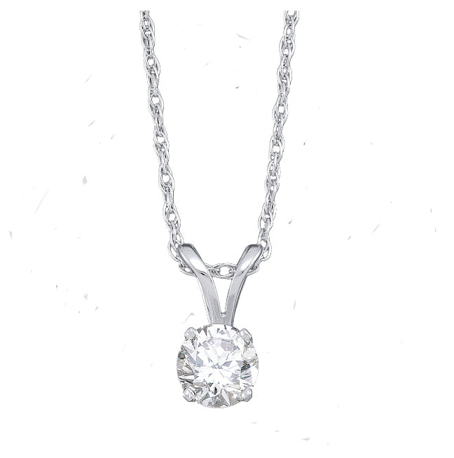 14K White Gold Womens Round Diamond Solitaire Pendant 1/5 Cttw