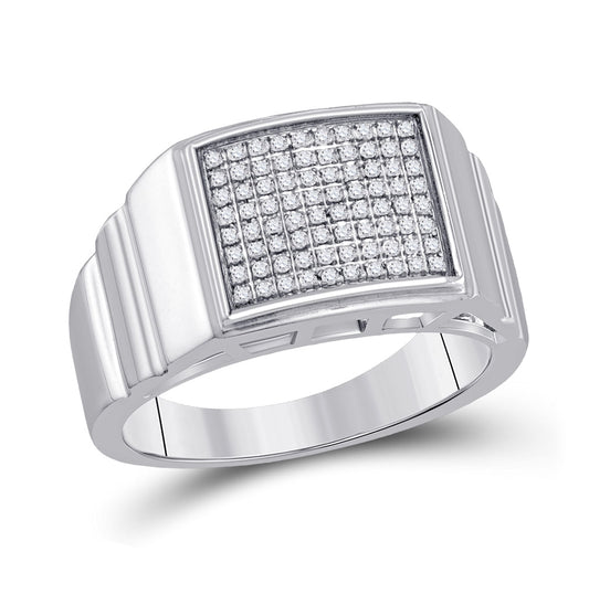 Sterling Silver Mens Round Diamond Square Ring 1/4 Cttw, Mens Size: 7-13