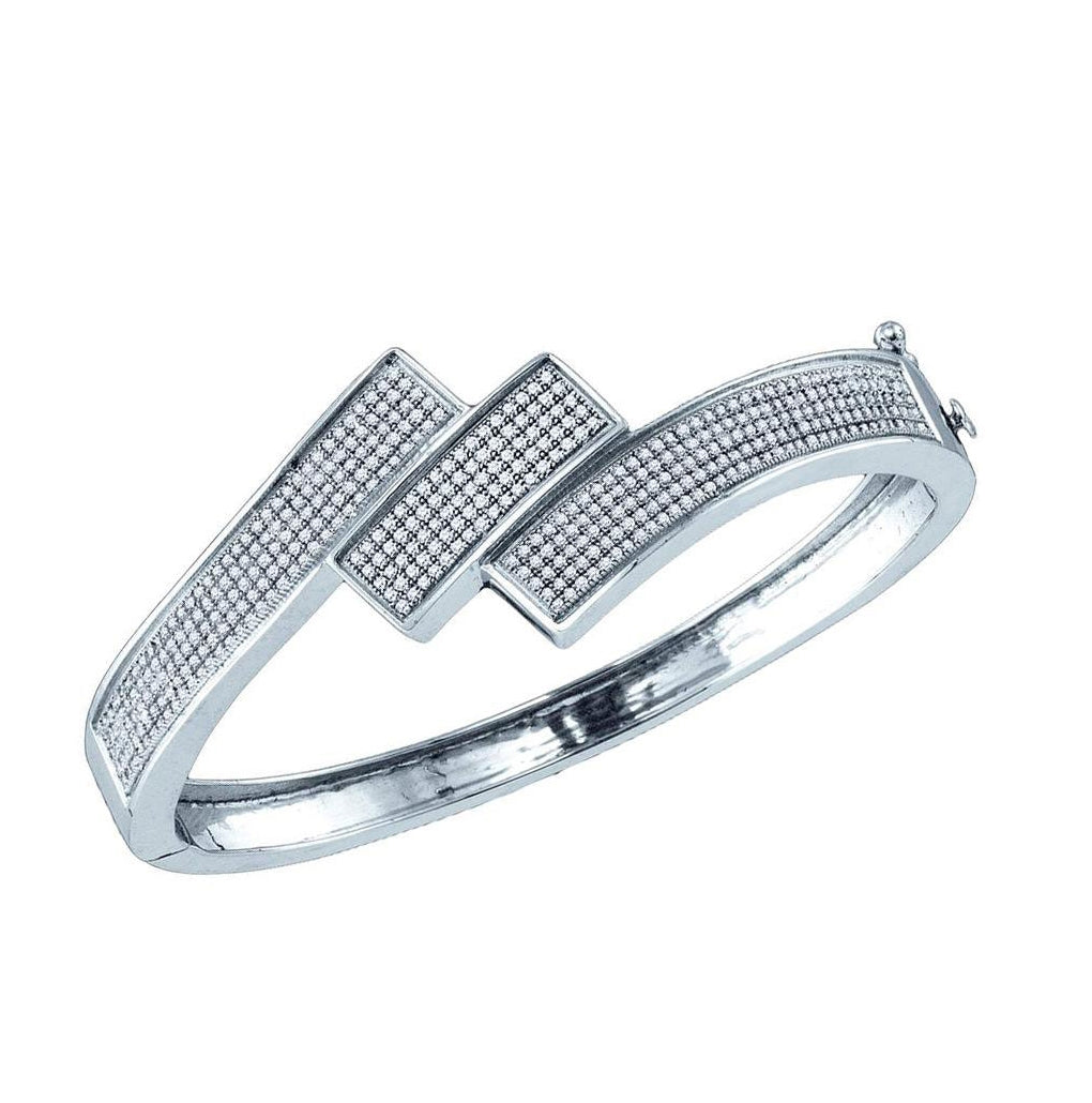 10kt White Gold Womens Round Diamond Bypass Bangle Bracelet 1-1/3 Cttw