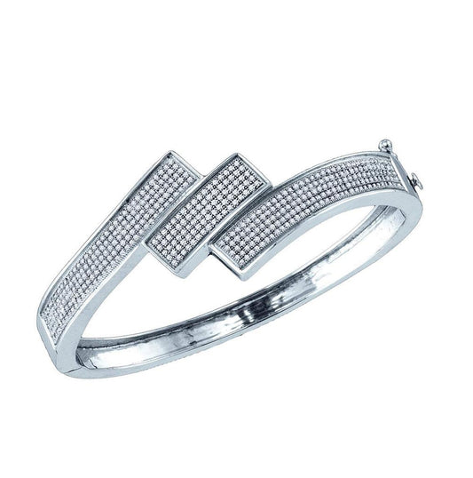 10kt White Gold Womens Round Diamond Bypass Bangle Bracelet 1-1/3 Cttw