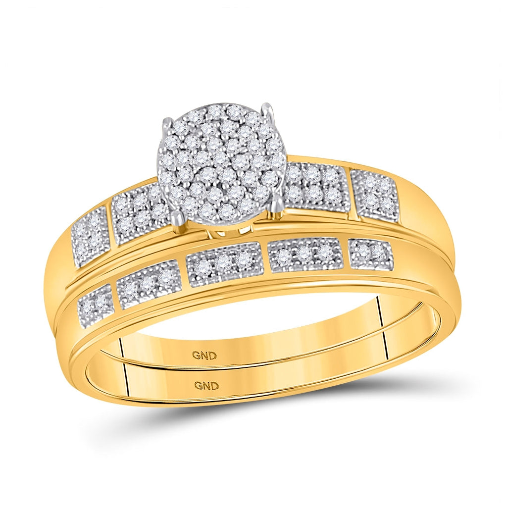 10K Yellow Gold His Hers Round Diamond Cluster Matching Wedding Set 1/3ctw, Women's Sz: 5-10, Men's Sz: 7-13