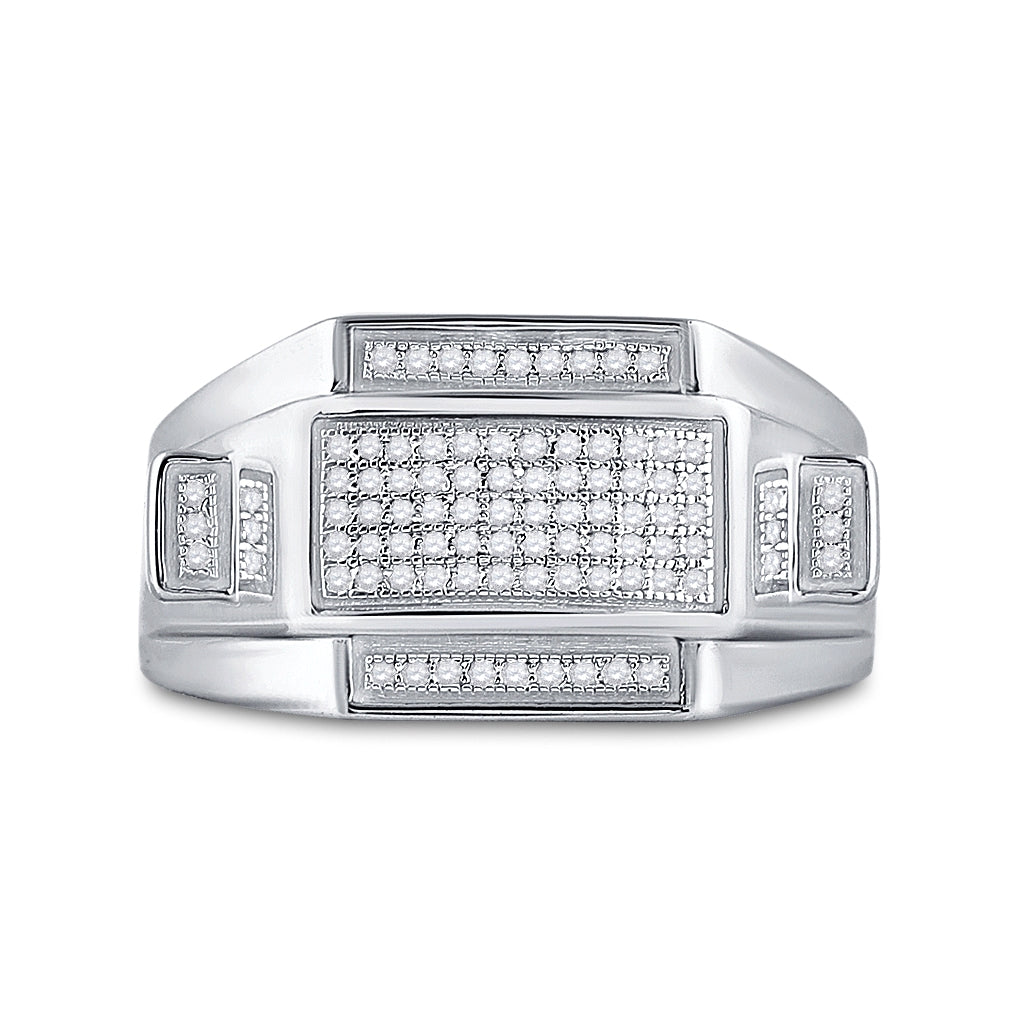 Sterling Silver Mens Round Diamond Rectangle Cluster Ring 1/4 Cttw, Mens Size: 7-13