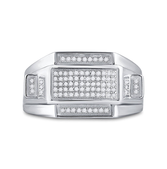 Sterling Silver Mens Round Diamond Rectangle Cluster Ring 1/4 Cttw, Mens Size: 7-13
