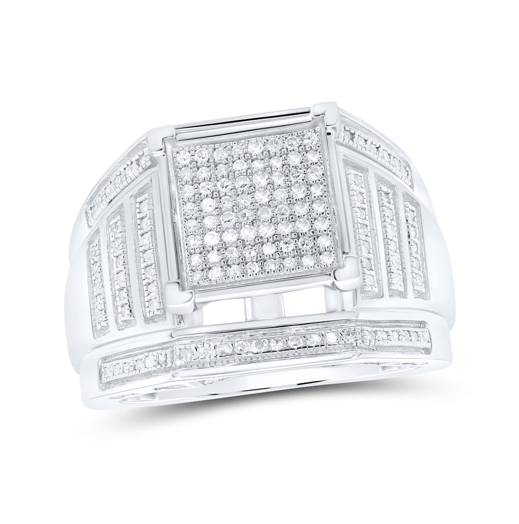 Sterling Silver Womens Round Diamond Square Cluster Ring 3/8 Cttw, Womens Size: 5-10