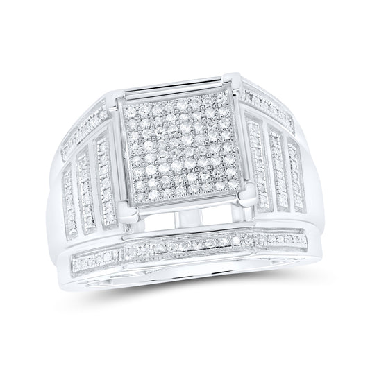 Sterling Silver Womens Round Diamond Square Cluster Ring 3/8 Cttw, Womens Size: 5-10