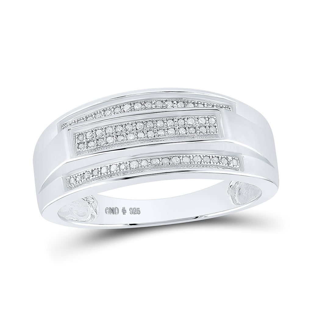 Sterling Silver Mens Round Pave-set Diamond Elevated Band Ring 1/5 Cttw, Mens Size: 7-13
