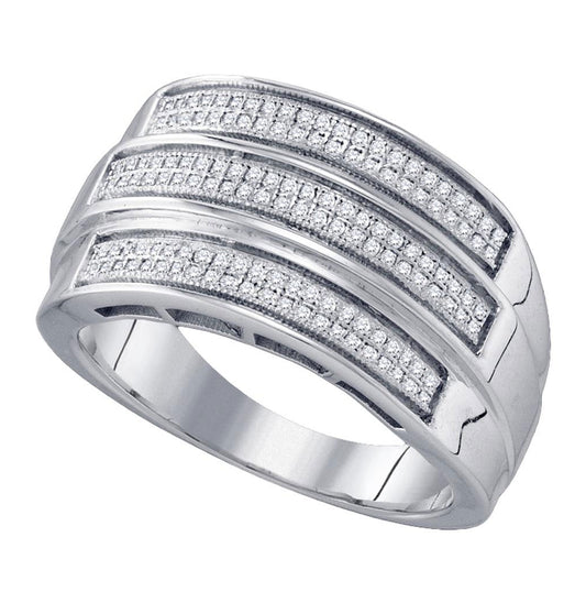 Sterling Silver Mens Round Diamond Triple Row Band Ring 3/8 Cttw, Mens Size: 7-13