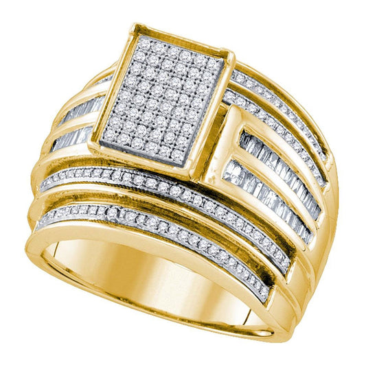10kt Yellow Gold Womens Round Diamond Rectangle Cluster Bridal Wedding Engagement Ring 7/8ctw