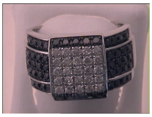 Sterling Silver 2  1/5ct Diamond Black Mens  Ring