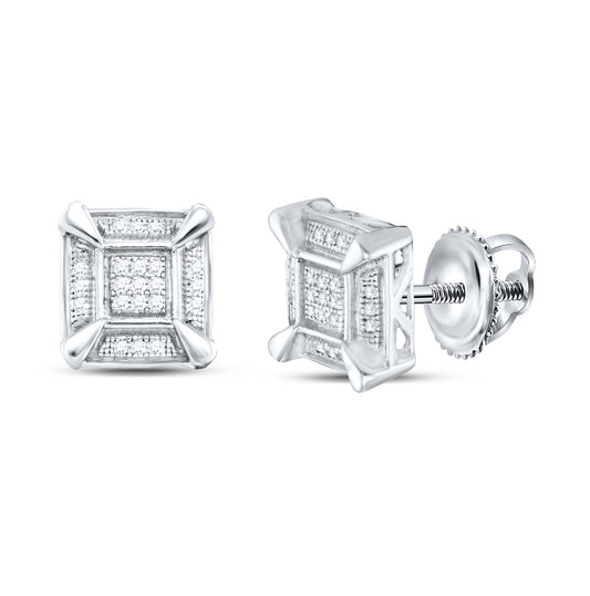Sterling Silver Or Yellow-tone Sterling Silver Womens Round Diamond Square Cluster Stud Earrings