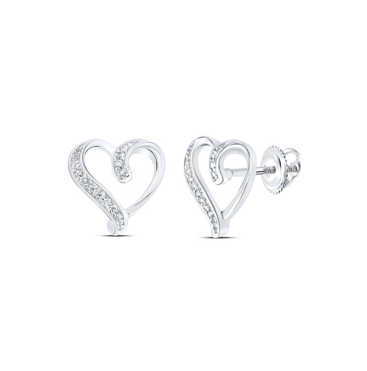 Sterling Silver Womens Round Diamond Heart Earrings .02ctw, Length: 0.41 Inch Width: 0.43 Inch