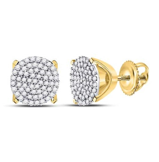 10K Yellow Gold Womens Round Diamond Circle Cluster Stud Earrings 1/3 Cttw, Length: 0.23 In, Width: 0.23 In