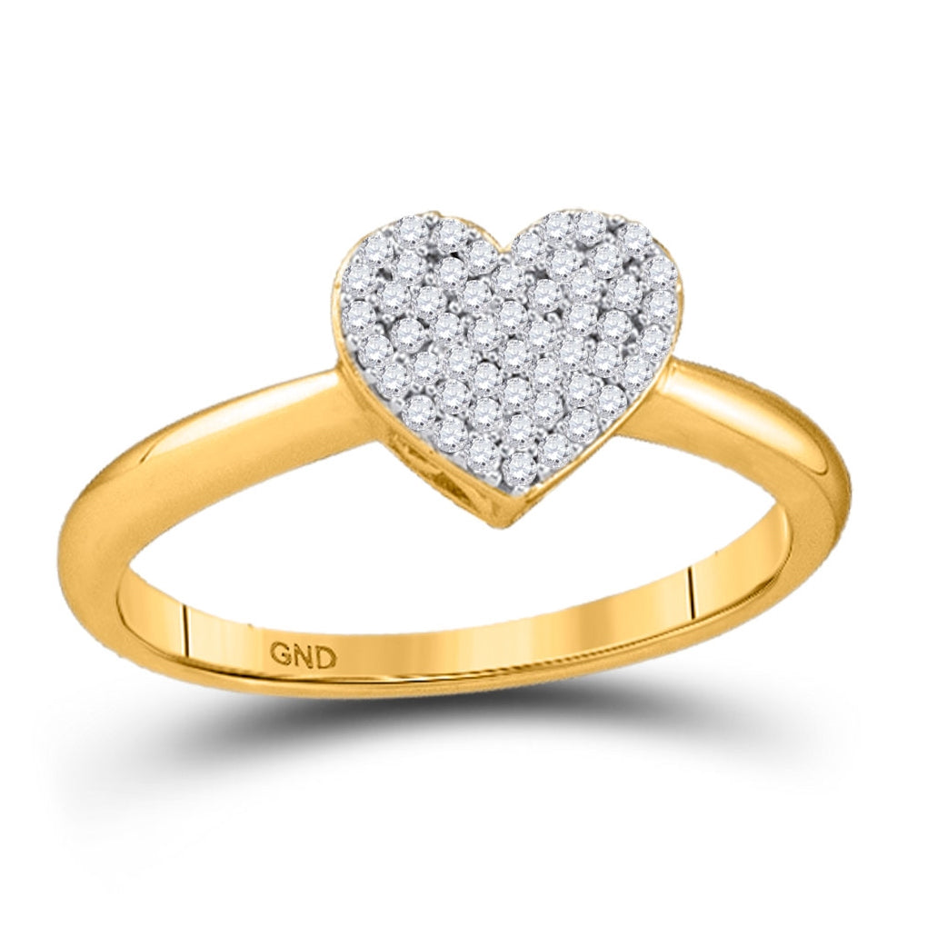 10K Yellow Gold Womens Round Diamond Heart Ring 1/6ctw, Women's Size: 5-10