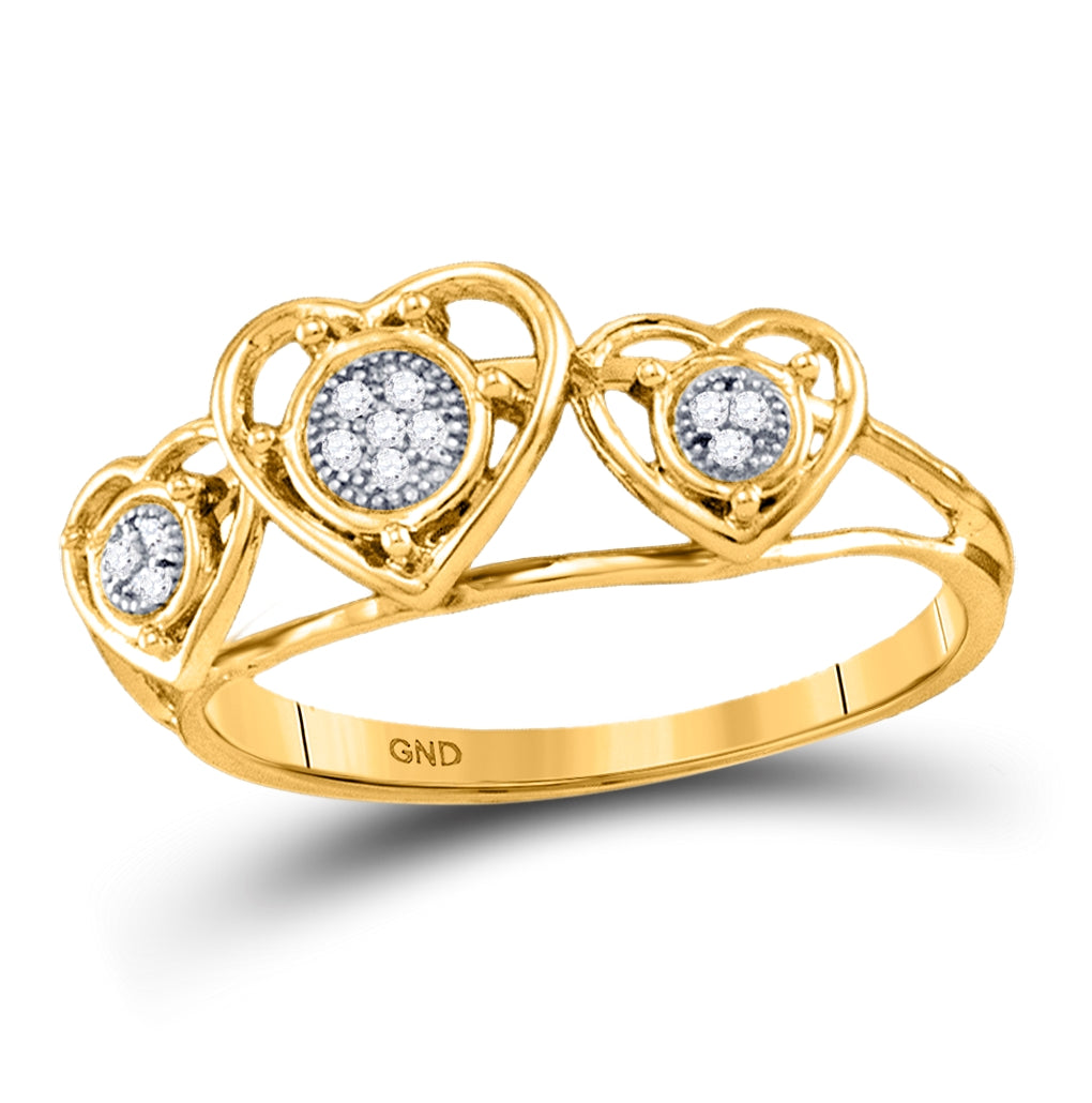 10K Yellow Gold Womens Round Diamond Heart Ring .03 Cttw, Womens Size: 5-10