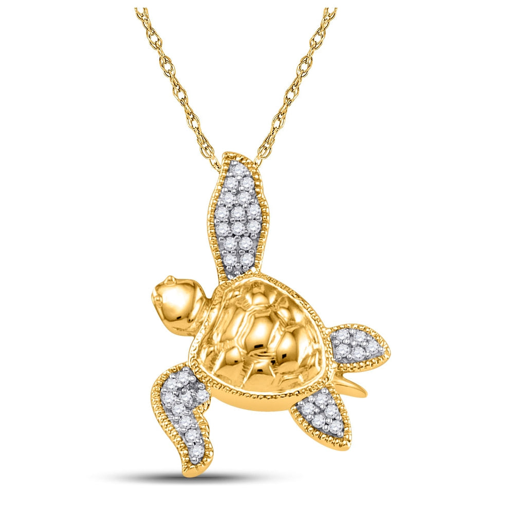 10K White Or Yellow Gold Womens Round Diamond Turtle Tortoise Pendant