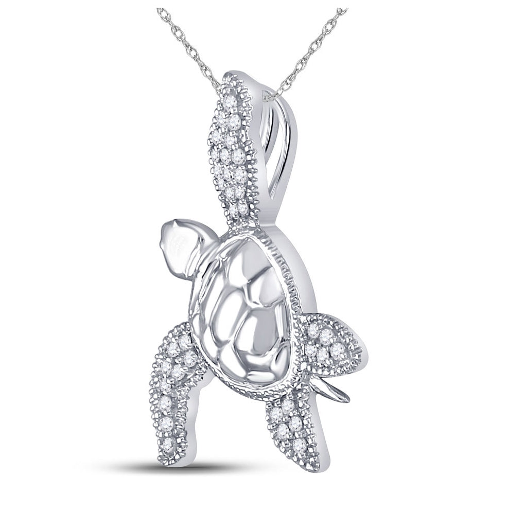 10K White Or Yellow Gold Womens Round Diamond Turtle Tortoise Pendant