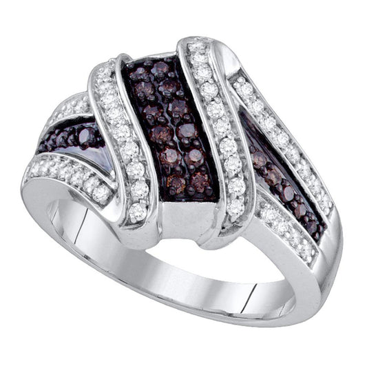 10K White Gold Womens Round Brown Diamond Crossover Ring 1/2 Cttw, Womens Size: 5-10