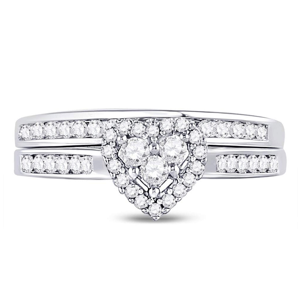 14K White Gold Diamond Heart Bridal Wedding Ring Band Set 1/2 Cttw, Womens Size: 5-10