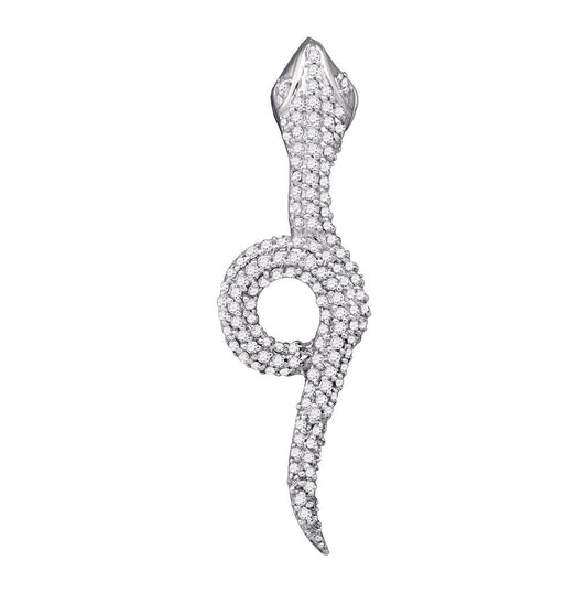 10kt White Gold Womens Round Diamond Serpent Snake Asp Animal Pendant 1/3 Cttw