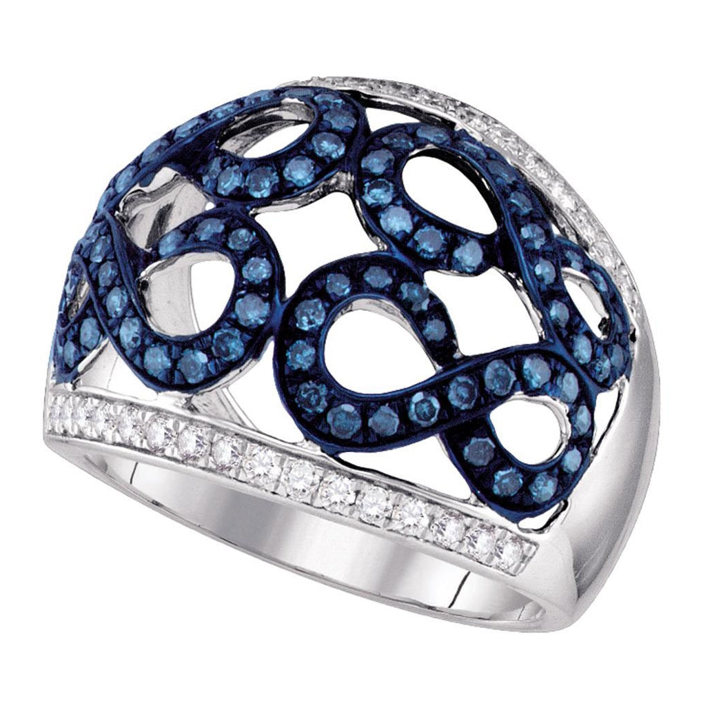 10kt White Gold Womens Round Blue Color Enhanced Diamond Infinity Ring 1.00 Cttw