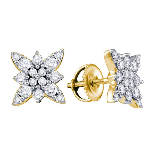 14K Yellow Gold Womens Round Diamond Starburst Cluster Earrings 5/8 Cttw, Length: 0.24 In, Width: 0.24 In