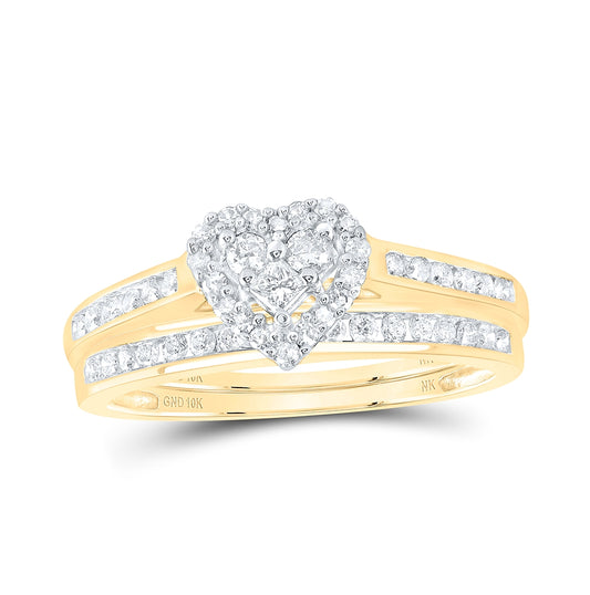 10K White Or Yellow Gold Diamond Heart Bridal Wedding Ring Band Set , Womens Size: 5-10