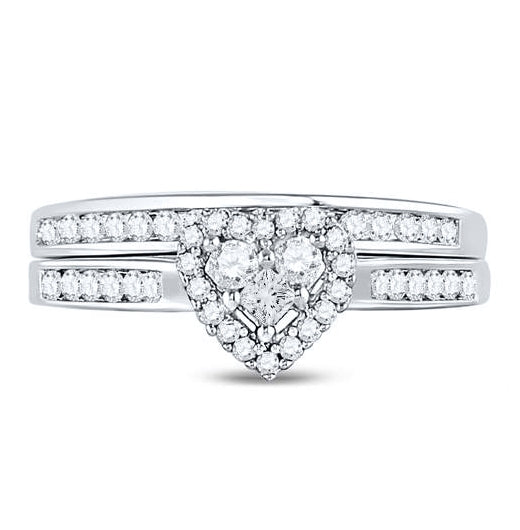 10K White Or Yellow Gold Diamond Heart Bridal Wedding Ring Band Set , Womens Size: 5-10