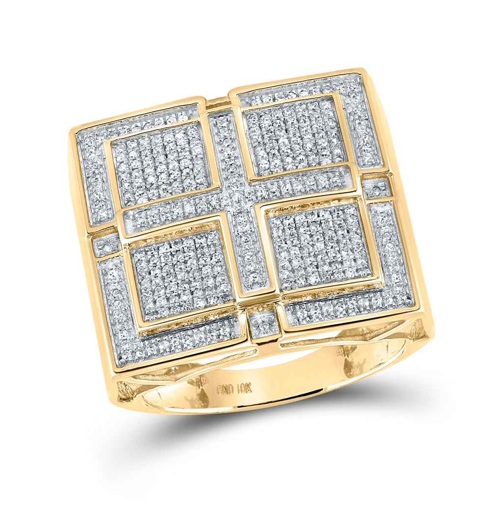 10K Yellow Gold Mens Round Diamond Square Cross Ring 1/2 Cttw, Mens Size: 7-13
