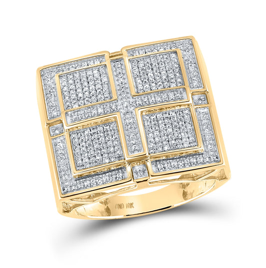10K Yellow Gold Mens Round Diamond Square Cross Ring 1/2 Cttw, Mens Size: 7-13