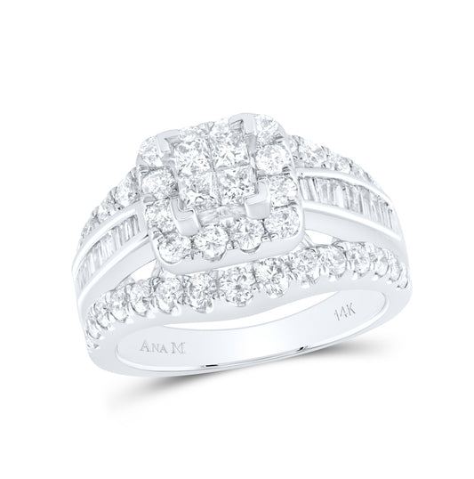14K White Gold Princess Diamond Cluster Bridal Wedding Engagement Ring 2 Cttw, Womens Size: 5-10