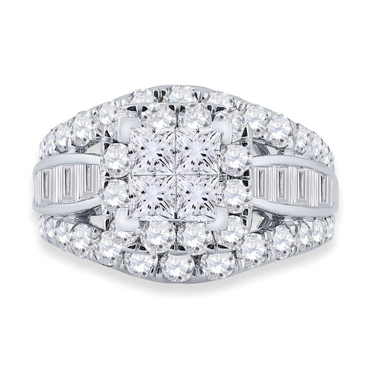 14K White Gold Princess Diamond Halo Bridal Wedding Engagement Ring 3 Cttw, Womens Size: 5-10