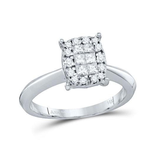 14kt White Gold Womens Princess Round Diamond Cluster Bridal Wedding Engagement Ring 3/8 Cttw