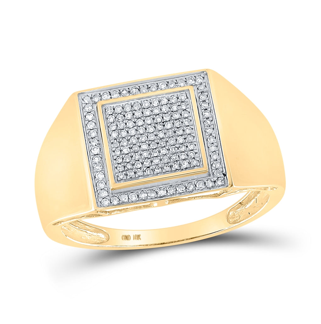 10K Yellow Gold Mens Round Diamond Square Ring 1/4ctw, Mens Size: 7-13