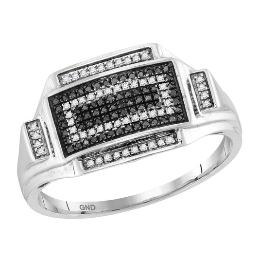 10kt White Gold Mens Color Enhanced Black Diamond Cluster Ring 1/4 Cttw