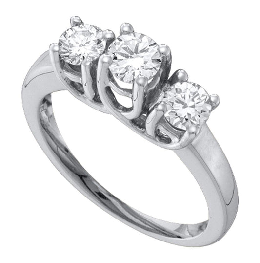 14kt White Gold Womens Round Diamond 3-stone Bridal Wedding Engagement Ring 1.00ctw
