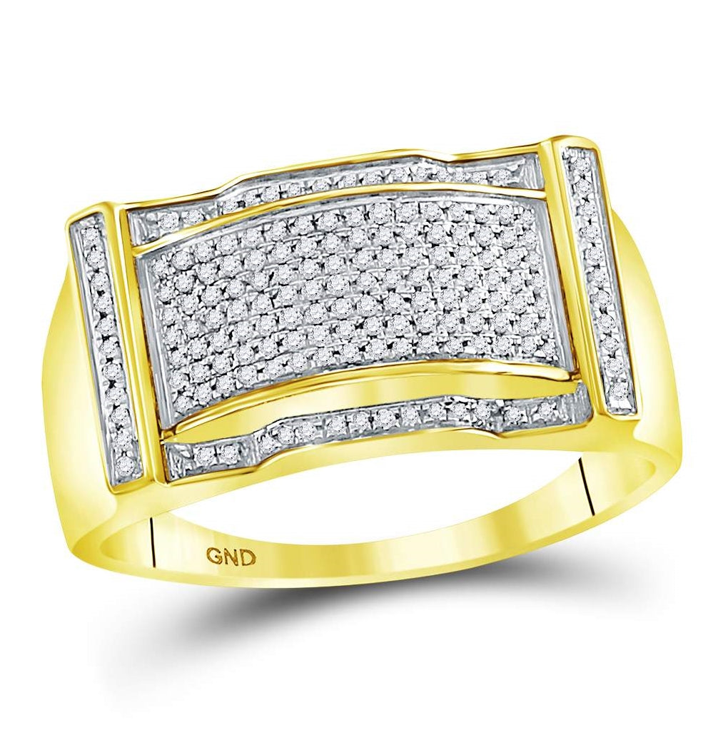 10K Yellow Gold Mens Round Diamond Rectangle Cluster Ring 1/3ctw, Mens Size: 7-13