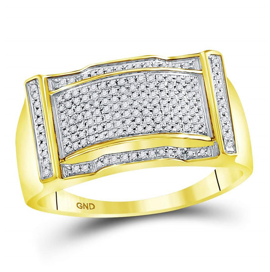 10K Yellow Gold Mens Round Diamond Rectangle Cluster Ring 1/3ctw, Mens Size: 7-13
