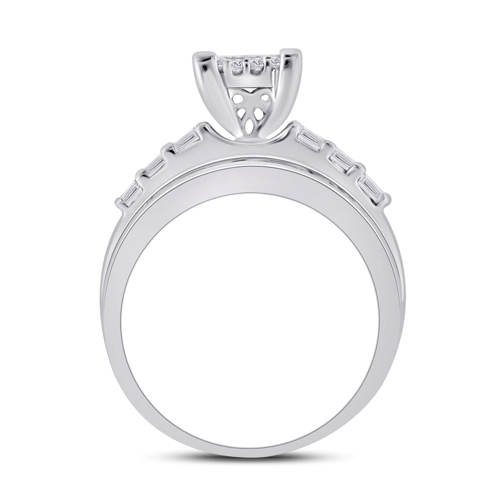 10K White Gold Princess Diamond Cluster Bridal Wedding Engagement Ring 1ctw, Womens Size: 5-10