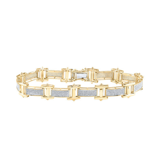 10K Yellow Or White Gold Mens Round Diamond Big Look Pave-set Fashion Bracelet 1-3/8 Cttw